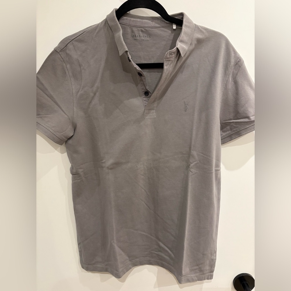 All Saints Mens Grey Polo Size SMALL